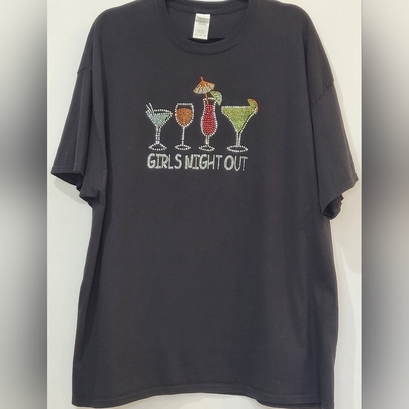 Girls Night Out Cocktail Graphic Blinged Out Short Sleeve Tee Shirt - Size 2XL - Picture 1 of 5